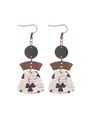 Bohemian style layered geometric patchwork cork earrings with dark shamrock pattern details - Black Clover Style (12111)