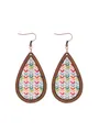 Bohemian teardrop wooden earrings with colorful chevron pattern and bronze hooks. - Colorful V-Shape Geometric (12200)