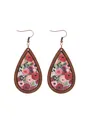 Vintage bohemian teardrop wooden earrings with colorful vibrant floral print inlay - Red And Purple Floral (12198)