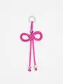 Handmade fuchsia woven rope keychain with beaded bow knot design - Rose Red