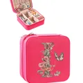 Pink portable travel jewelry organizer box with floral letter I design and zipper closure - Hot Pink Letter I Floral Butterfly