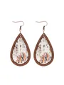 Detailed view of bohemian teardrop earrings with natural wood frame and printed texture - Grey Brown Bark Texture (12201)