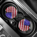 Independence Day themed car coasters with American flag distressed pattern - Vintage Wood Flag (80073) / Two-Piece Set