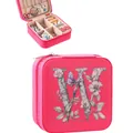 Portable pink jewelry organizer box with floral initial letter W design and zipper - Hot Pink Letter W Floral Butterfly