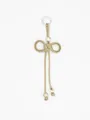 Hand-woven beige PU cord keychain charm with elegant bow-knot and decorative marble beads - Beige
