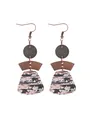Detail showing the natural cork texture of bohemian multilayered geometric earrings. - Black Abstract Texture Style (12114)