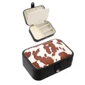 Western style faux leather jewelry box with cow print and multi-functional slots - Medium Snap Style / 16x11x5cm / Grey and White Cow Print