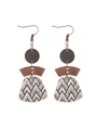Detailed view of bohemian multi-layer cork earrings with geometric chevron patterns. - Beige Chevron Style (12115)