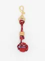 Hand-woven red plaid rope keychain with a square wooden bead and a golden metal clip - Red Plaid (22596)
