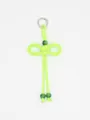 Hand-woven neon green paracord keychain pendant with decorative green cat-eye beads - Fluorescent Green