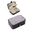 Portable black PU leather jewelry organizer box with purple embossed floral lid design - Medium Snap Style / 16x11x5cm / Purple Flower Pattern