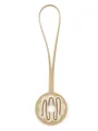 Detail view of a cute cartoon PU leather donut bag charm with an elegant long strap. - Beige