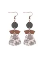 Detailed view of Bohemian multi-layer cork drop earrings with black leaf pattern. - Black Leaf Pattern Style (12116)