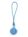 Detail view of a blue handmade polyester monkey fist knot braided keychain charm cord - Blue Mixed (21992)