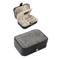 Vintage Western style embossed jewelry storage box with floral patterns and ring slots - Medium Snap Style / 16x11x5cm / Grey Floral Pattern