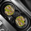 Two piece leopard print and American football design acrylic car cup holder coasters - Leopard Football (80071) / Two-Piece Set