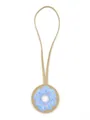 Detailed view of the donut-shaped PU leather bag charm with blue icing and sprinkles. - Blue