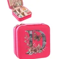 Portable pink jewelry box with floral letter D print for rings and earrings storage - Hot Pink Letter D Floral Butterfly