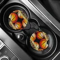 Pair of basketball and leopard print car cup holder coasters for auto interior decoration - Glitter Leopard Basketball (80072) / Two-Piece Set
