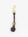 Handmade colorful woven ball bag charm with square wooden bead and gold clasp decoration - Colorful Print (22595)