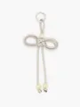 Hand-woven beige braided PU cord keychain featuring a bow knot and light yellow beads - Beige Grey