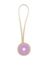 Detailed view of a cute PU leather donut bag charm with purple frosting and strap - Purple