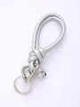 Handmade knotted PU leather keychain lanyard in metallic silver finish for phone or bag - Silver (20830)