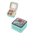 Vintage Western style mint green PU leather jewelry box with cactus embossed pattern - Small Zipper Style / 9.5x9.5x5cm / Mint Green Cactus