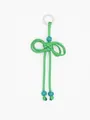Handmade green woven bow keychain charm with blue beads and silver ring variant - Grass Green