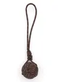 Detailed view of a handmade brown polyester Monkey's Fist knot pendant charm - Dark Brown Gold Textured (21996)