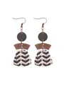 Detailed view of bohemian multi-layered earrings with geometric cork and leaf pattern - Black and White Interlaced Stripe Style (12121)