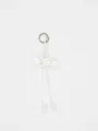Handmade white braided cord keychain charm featuring a minimalist butterfly bow design - White