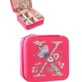 Portable pink jewelry storage box with floral letter X design for rings and earrings - Pink Letter X Floral Butterfly
