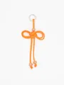 Handmade orange woven rope keychain charm with stylish wooden-look beads for bags - Orange