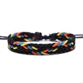 Handmade ethnic style braided wax rope bracelet with vibrant multi-color cord design - Black Orange Yellow Blue Woven (30267)
