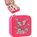 Portable pink travel jewelry box featuring floral initial V print and secure zipper - Peach Pink Letter V Floral Butterfly
