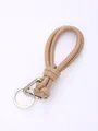 Handmade minimalist woven PU leather keychain and phone strap in beige with clasp - Beige (20833)