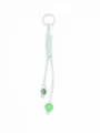 Handmade woven light green PU rope keychain with round beads for bag or cup accessory - Light Green