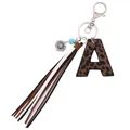 Western style leopard print leather letter A keychain with colorful decorative tassels - Letter A / Leopard Print