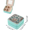 Portable square mint green jewelry storage box with mirror and zipper closure, 9.5cm - Cactus Floral Style / 9.5cm x 9.5cm x 5cm / Mint Green