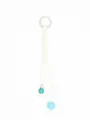Hand-woven white PU rope keychain with decorative blue beads and silver metal ring - White