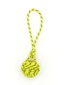 Detailed view of handmade yellow and black monkey's fist knot woven cord keychain charm - Yellow Black Striped (22002)