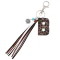 Leopard print leather letter B keychain with stylish three-color tassel fringe - Letter B / Leopard Print