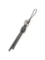 Minimalist dark gray leather knot keychain with woven strap and metal rings for bags - Dark Grey (21577)