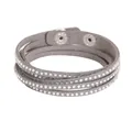Multi-layer grey PU leather bracelet with sparkly rhinestones and snap buttons - Gray Rhinestone PU (30128)