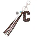 Western leopard print leather letter C keychain with stylish tassel and sunflower charm - Letter C / Leopard Print