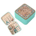 Retro Western style PU leather jewelry box with embossed sunflower pattern teal color - 16x11x5cm / Mint Green Embossed (Sunflower)