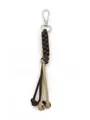 Detailed view of bicolor braided paracord corn knot keychain with silver lobster clasp. - Dark Brown Khaki Contrast