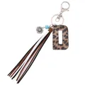 Leopard print letter D keychain with multicolored suede tassel and sunflower charm - Letter D / Leopard Print