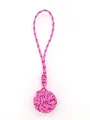 Macro view of handmade pink polyester braided monkey's fist knot pendant for DIY crafts - Rose Pink Black Dotted (22006)
